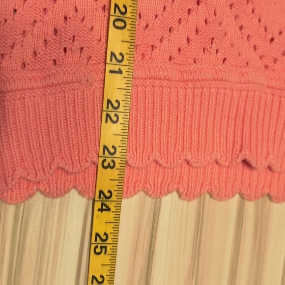 Pink Knit open weave Crochet Eyelet Scalloped Textured Sweater Tank Top Vest L - Picture 7 of 9